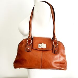 Danier Cognac Leather Shoulder Bag with Turn-Lock
